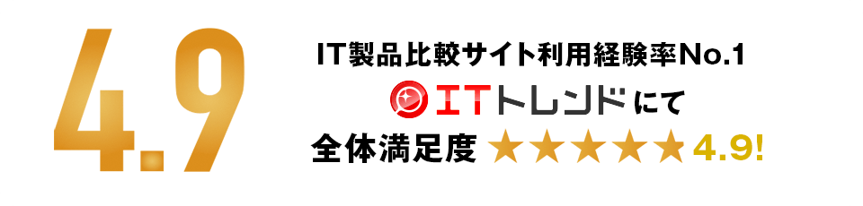 IT製品比較サイト利用経験率No.1 ITトレンドにて 全体満足度4.9